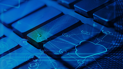 A keyboard with cloud graphics overlayed